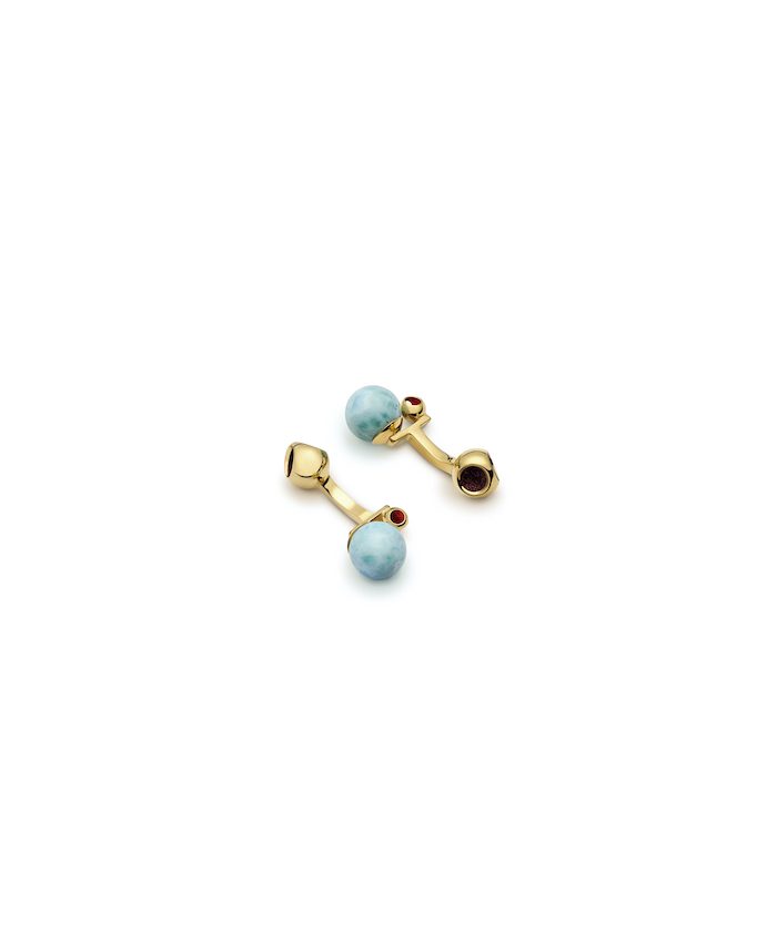 Elegant larimar and gold cufflinks for men, stylish jewelry accessory.
