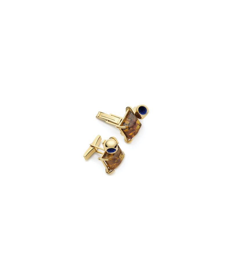Duet Amber Cufflinks in 925 sterling silver with 18k gold plating and Electric Blue accents