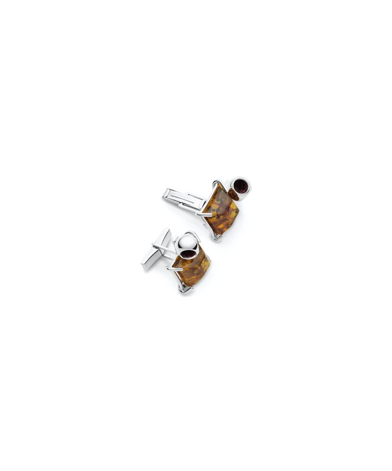 Duet Amber Cufflinks in 925 sterling silver with platinum plating and Blazing Burgundy accents