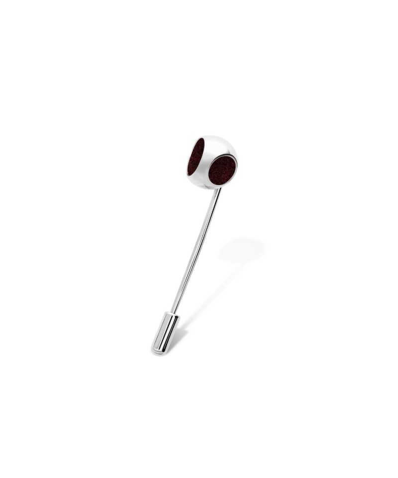 Petite Pin in 925 sterling silver with platinum plating and burgundy microfiber