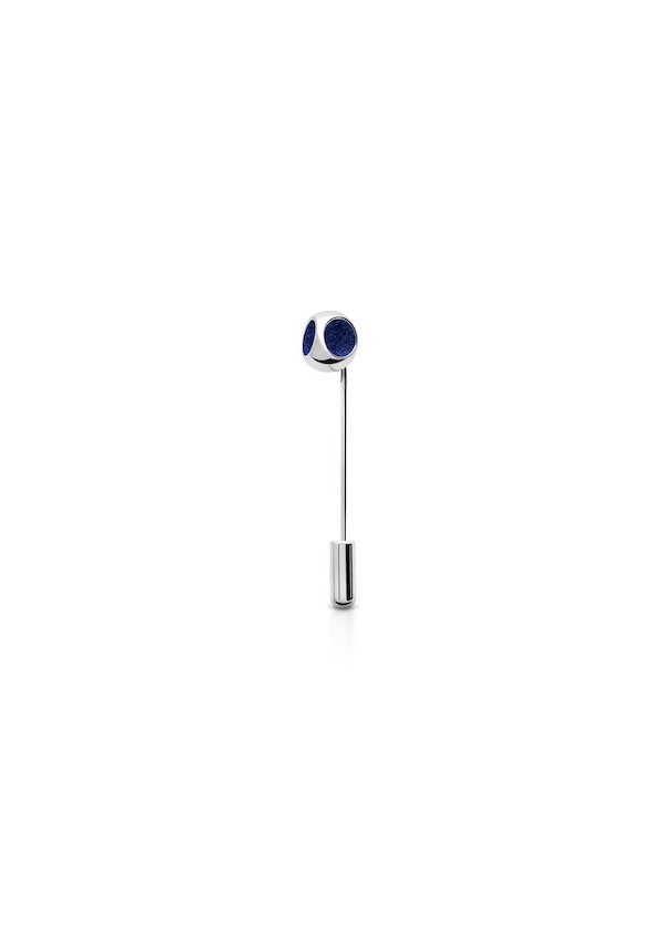 Minute Pin in 925 sterling silver with platinum plating and blue microfiber