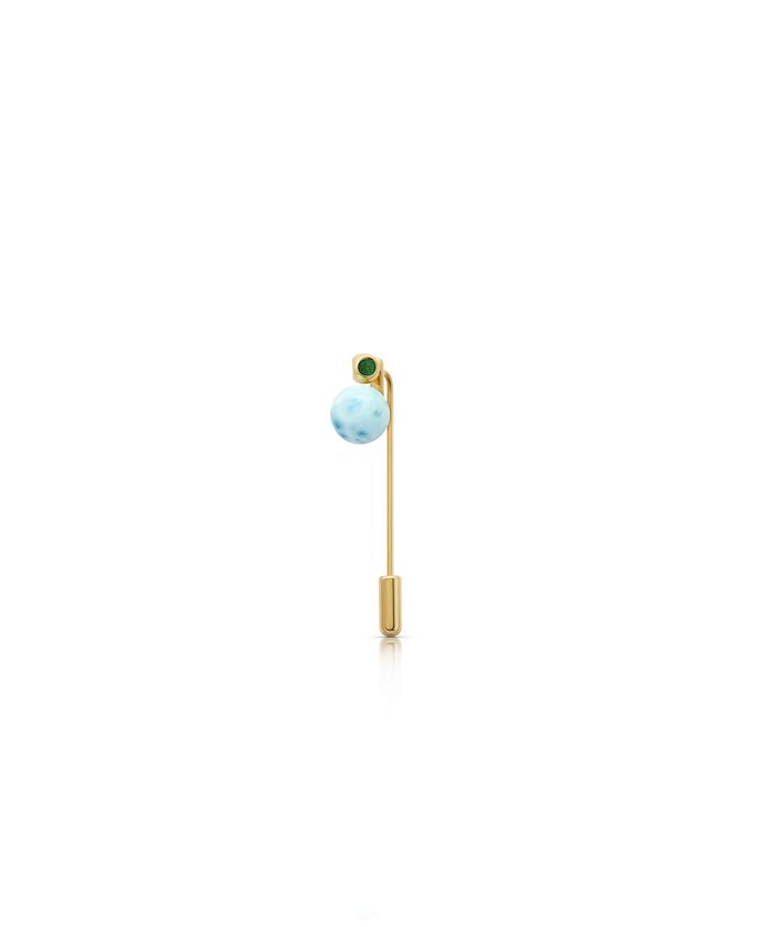 Elegant Larimar and gold gemstone pin for jewelry lovers.