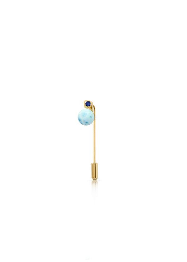 Teeny Larimar Pin in 925 sterling silver with 18k gold plating and blue microfiber