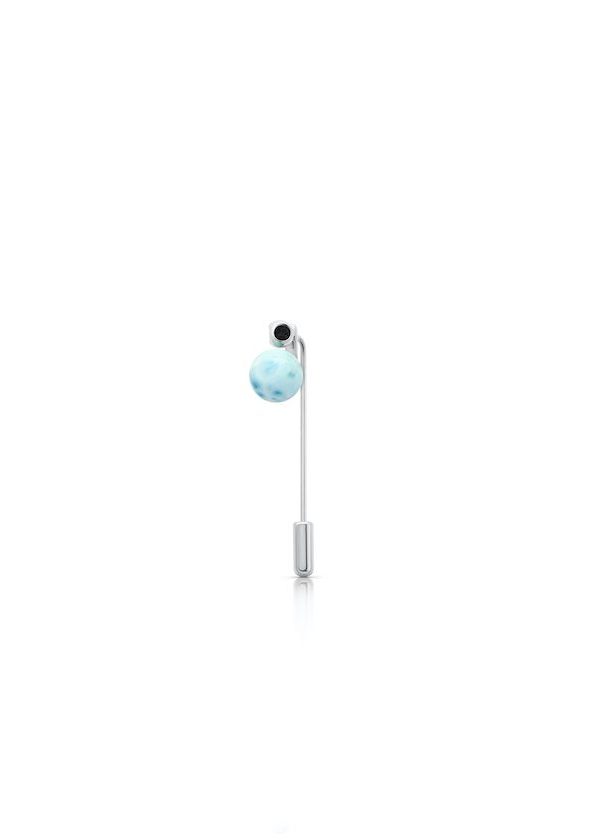 Teeny Larimar Pin in 925 sterling silver with platinum plating and black microfiber