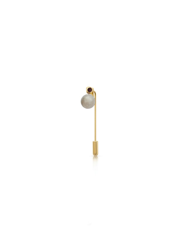Teeny Moonstone Pin in 925 sterling silver with 18k gold plating and Blazing Burgundy accents