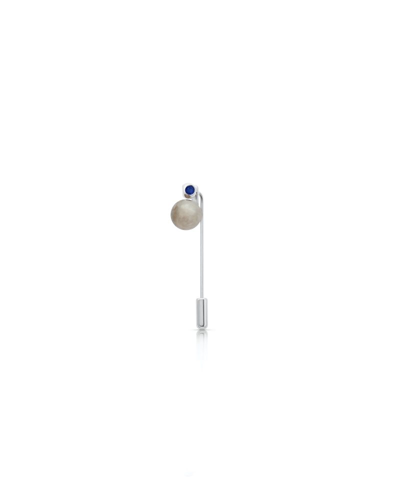 Teeny Moonstone Pin in 925 sterling silver with platinum plating and Electric Blue accents