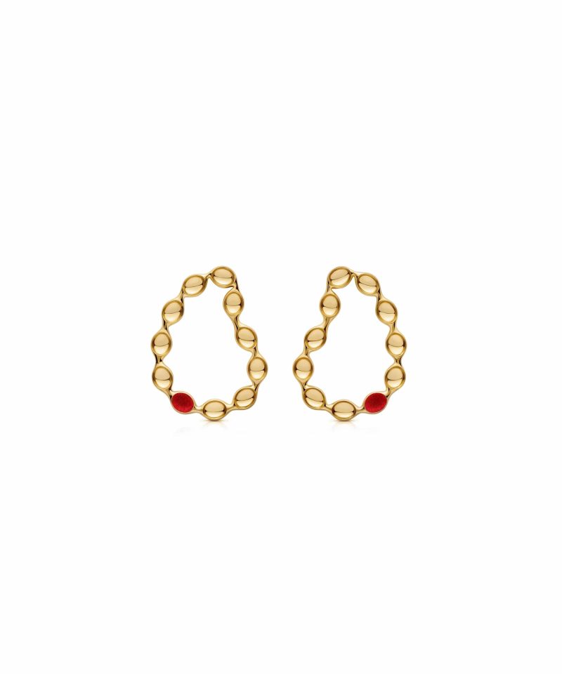 Whimsical Earrings in 925 sterling silver with 18k gold plating and red microfiber