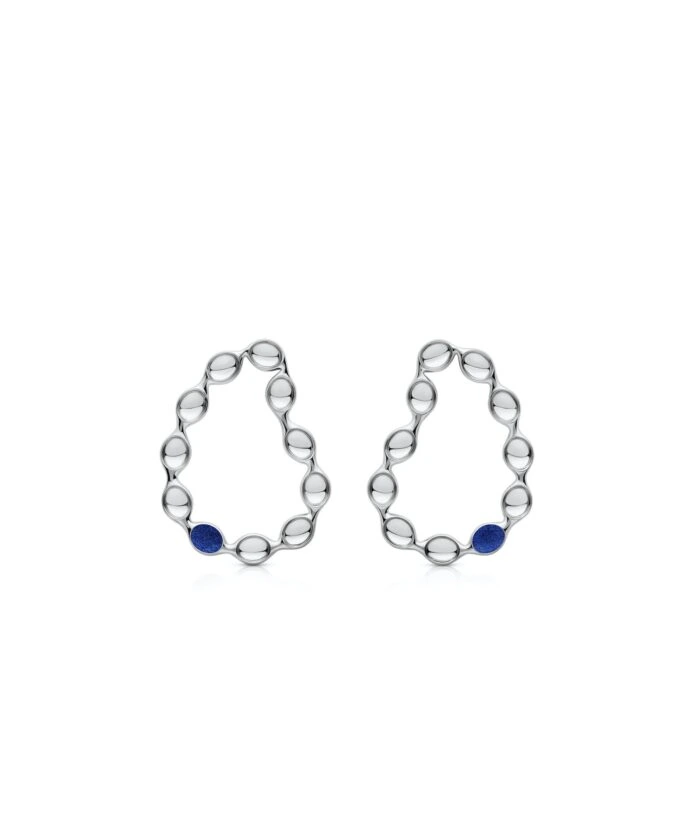 Elegant silver hoop earrings with blue accents, perfect for a chic and playful look.