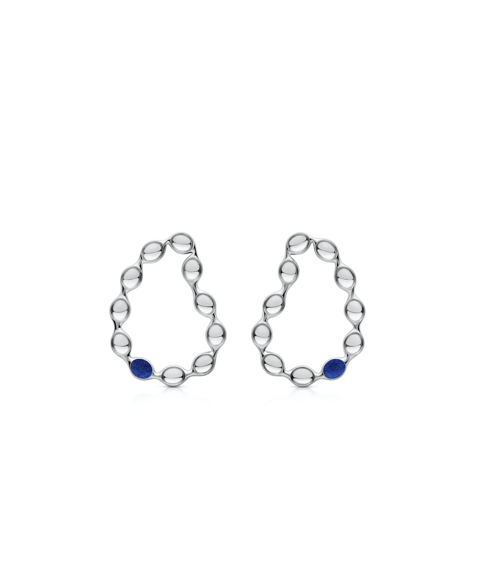 Whimsical Bubble Earrings Elegant silver hoop earrings with blue accents, perfect for a chic and playful look.