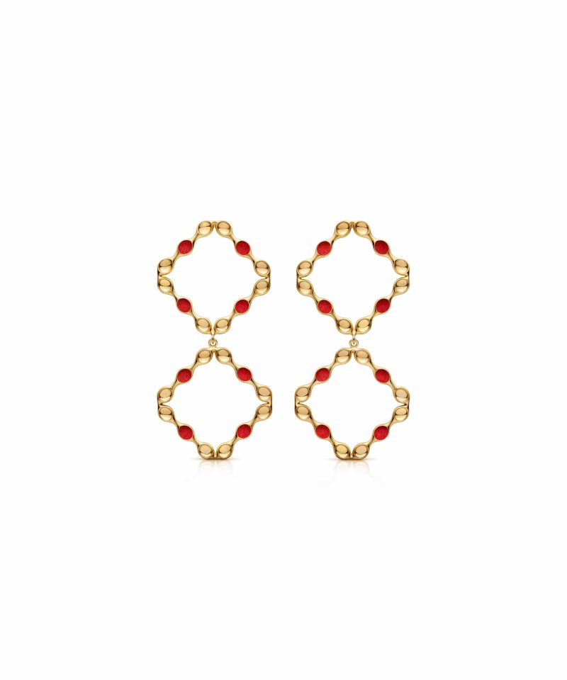 Mirror Earrings in 925 sterling silver with 18k gold plating and red microfiber