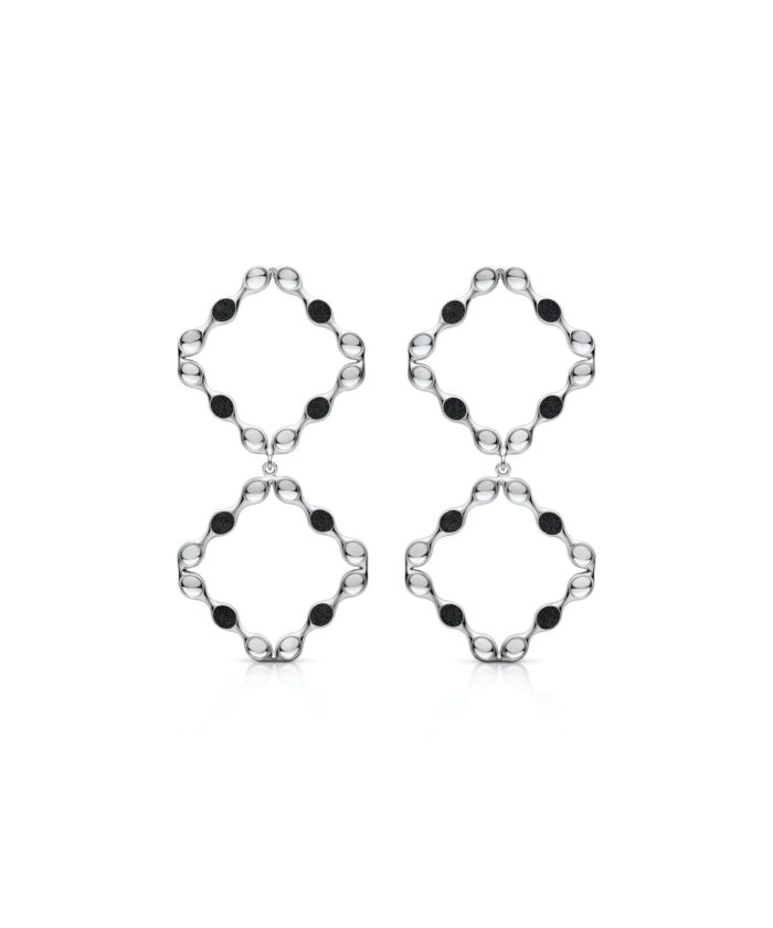 Elegant silver mirror earrings with black accent details for stylish looks.