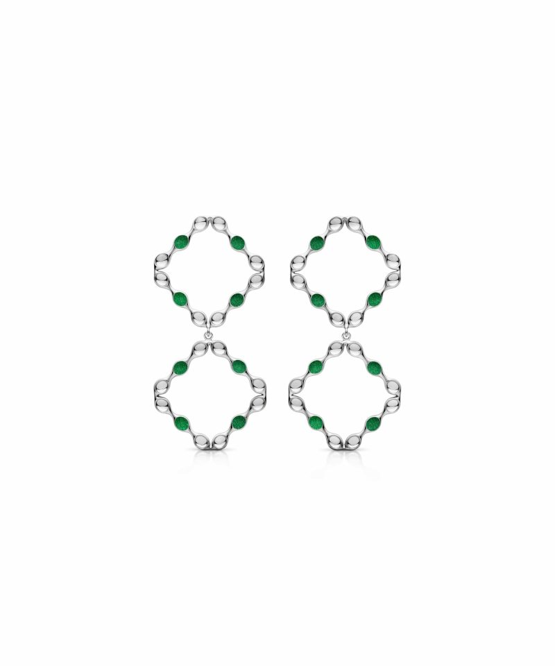 Mirror Earrings in 925 sterling silver with platinum plating and green microfiber