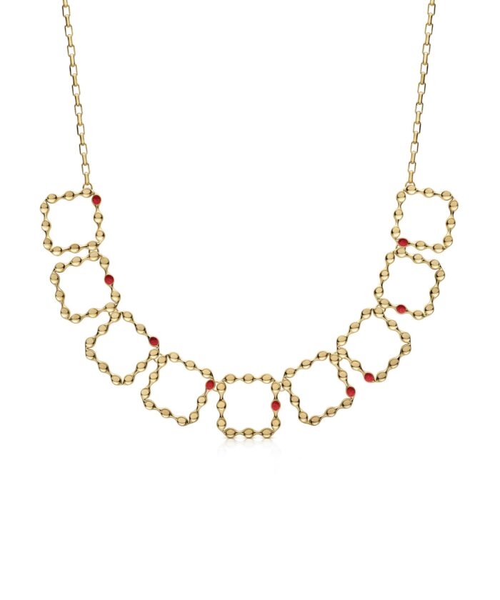 Elegant gold eternity choker with red accents, perfect for stylish fashion statements.