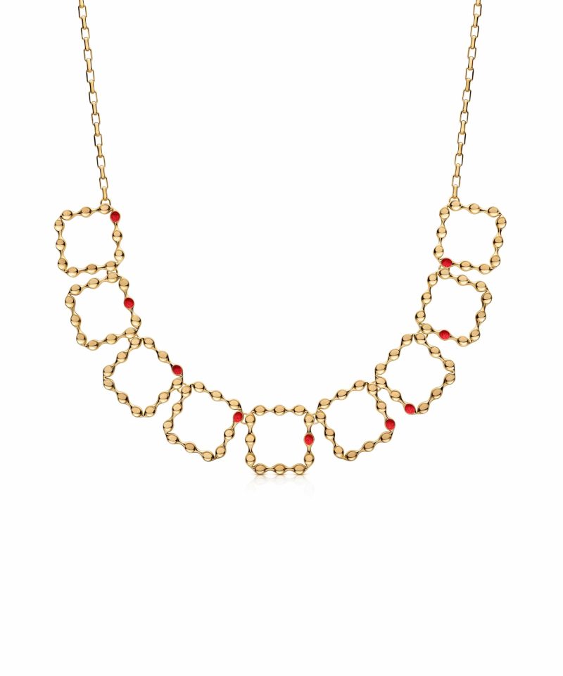 Eternity Choker Necklace in 925 sterling silver with 18k gold plating and red microfiber