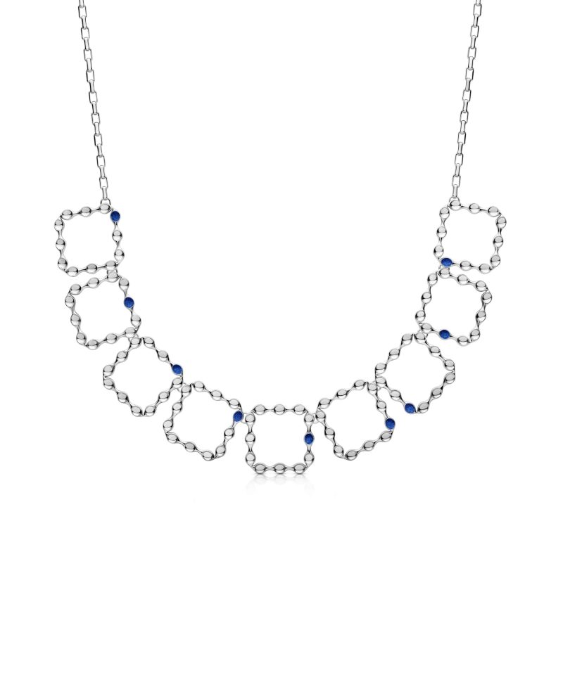 Eternity Choker Necklace in 925 sterling silver with platinum plating and blue microfiber