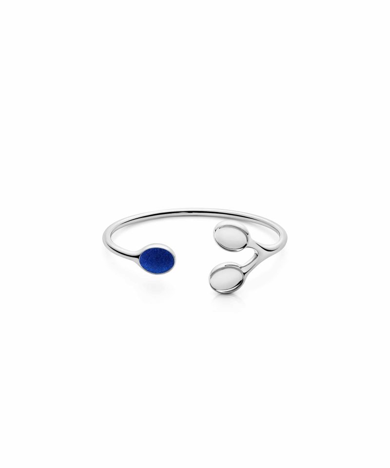 Trilogy Balance Bangle in 925 sterling silver with platinum plating and blue microfiber
