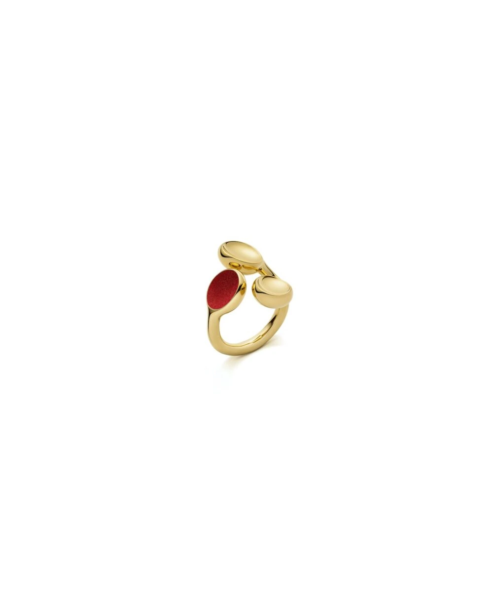 Elegant gold ring with red enamel accents, perfect for stylish occasions.