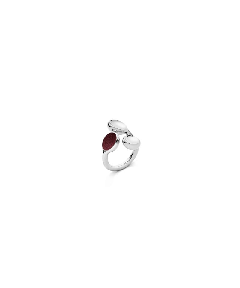 Trilogy Maxi Ring in 925 sterling silver with platinum plating and burgundy microfiber