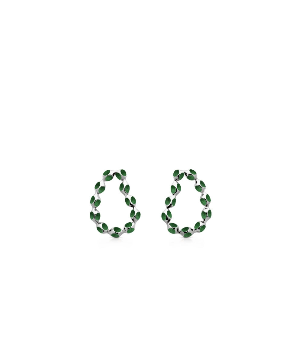 Stylish hoop earrings with green accents, perfect for fashionable accessories.