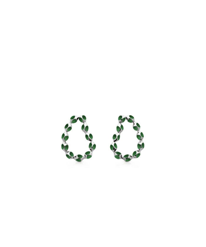 Stylish hoop earrings with green accents, perfect for fashionable accessories.