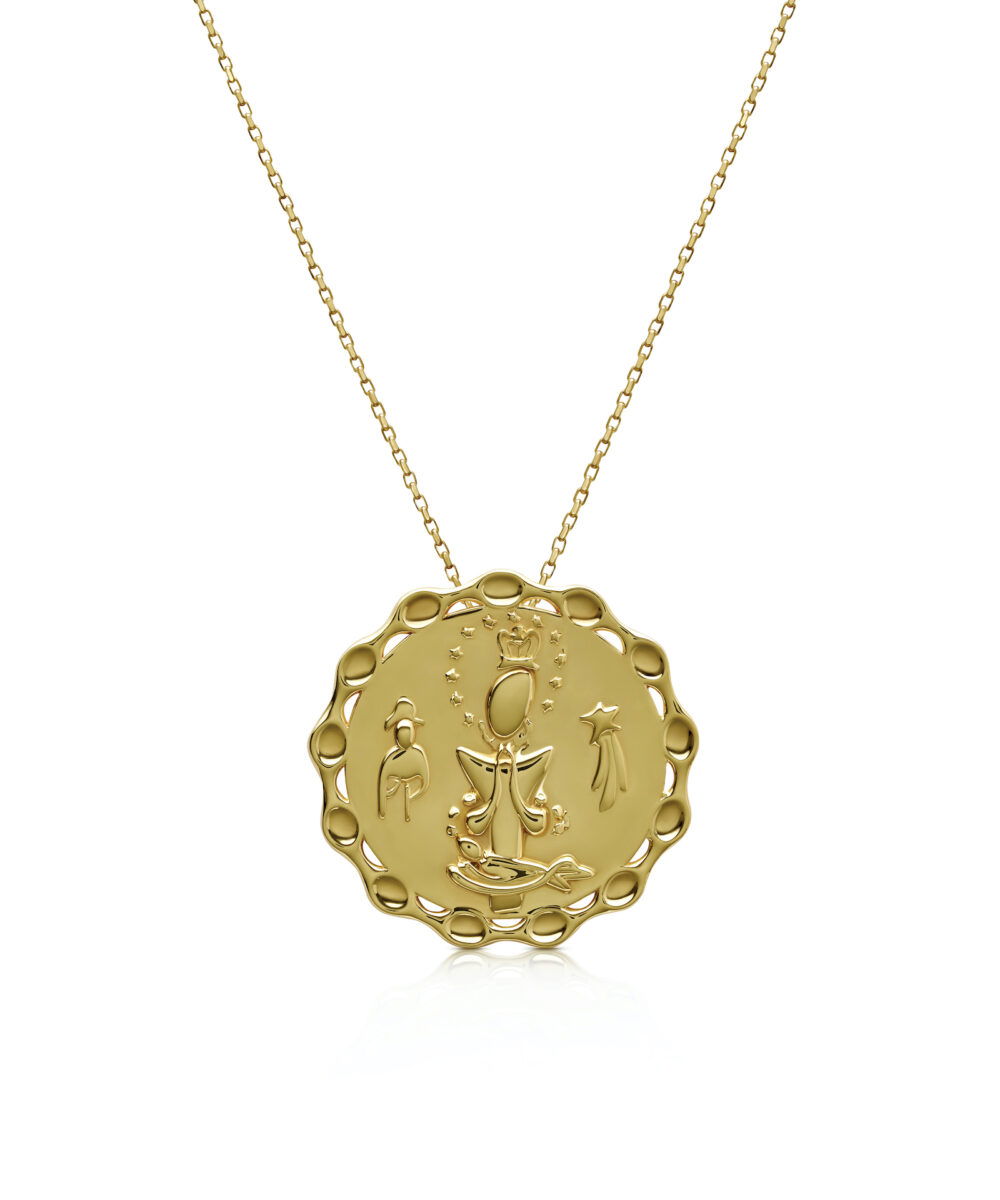 Dainty La Altagracia medal necklace in sterling silver and 18k gold plating, perfect for faith and style.