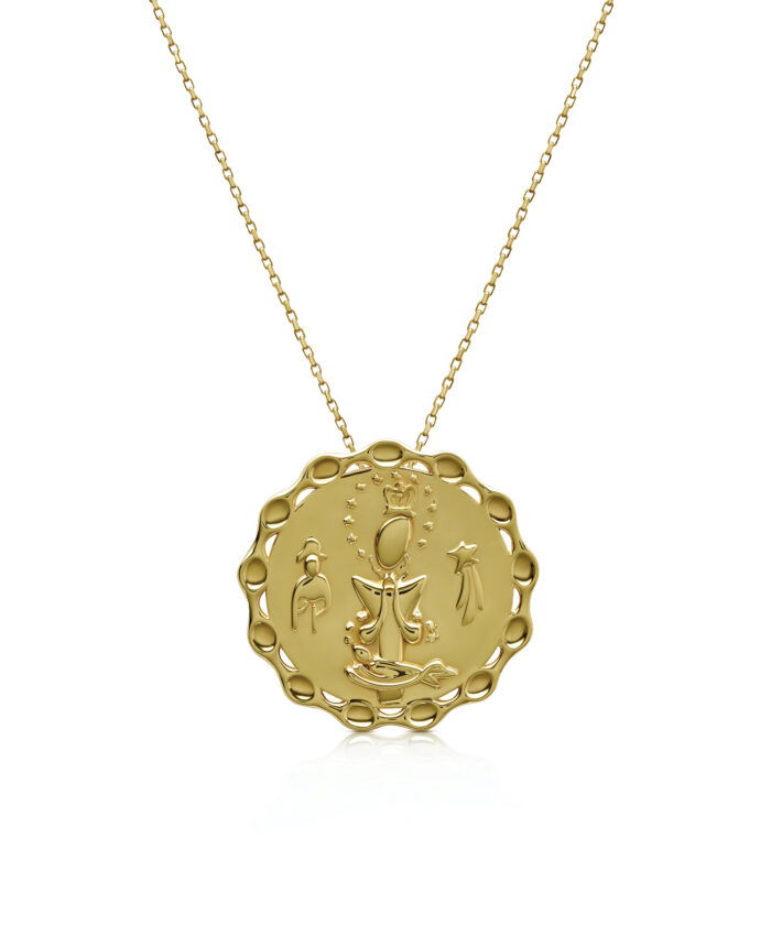 Dainty La Altagracia medal necklace in sterling silver and 18k gold plating, perfect for faith and style.