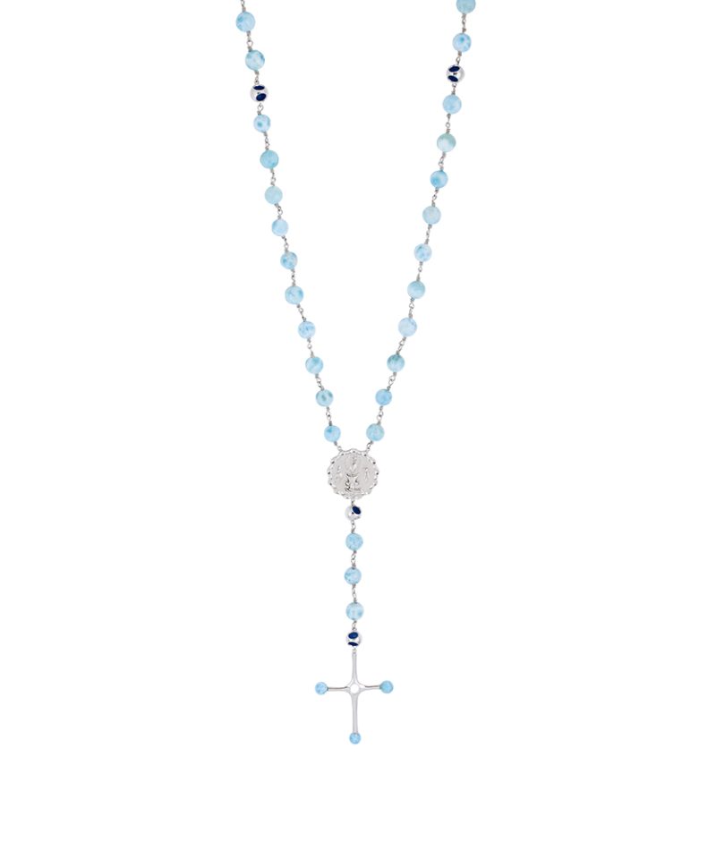 Larimar Rosary in 925 sterling silver with platinum plating