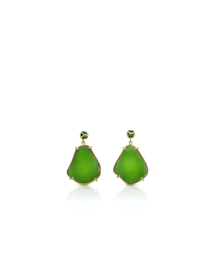 Elegant green seaglass beach earrings with gold accents perfect for summer Jewelry collection.
