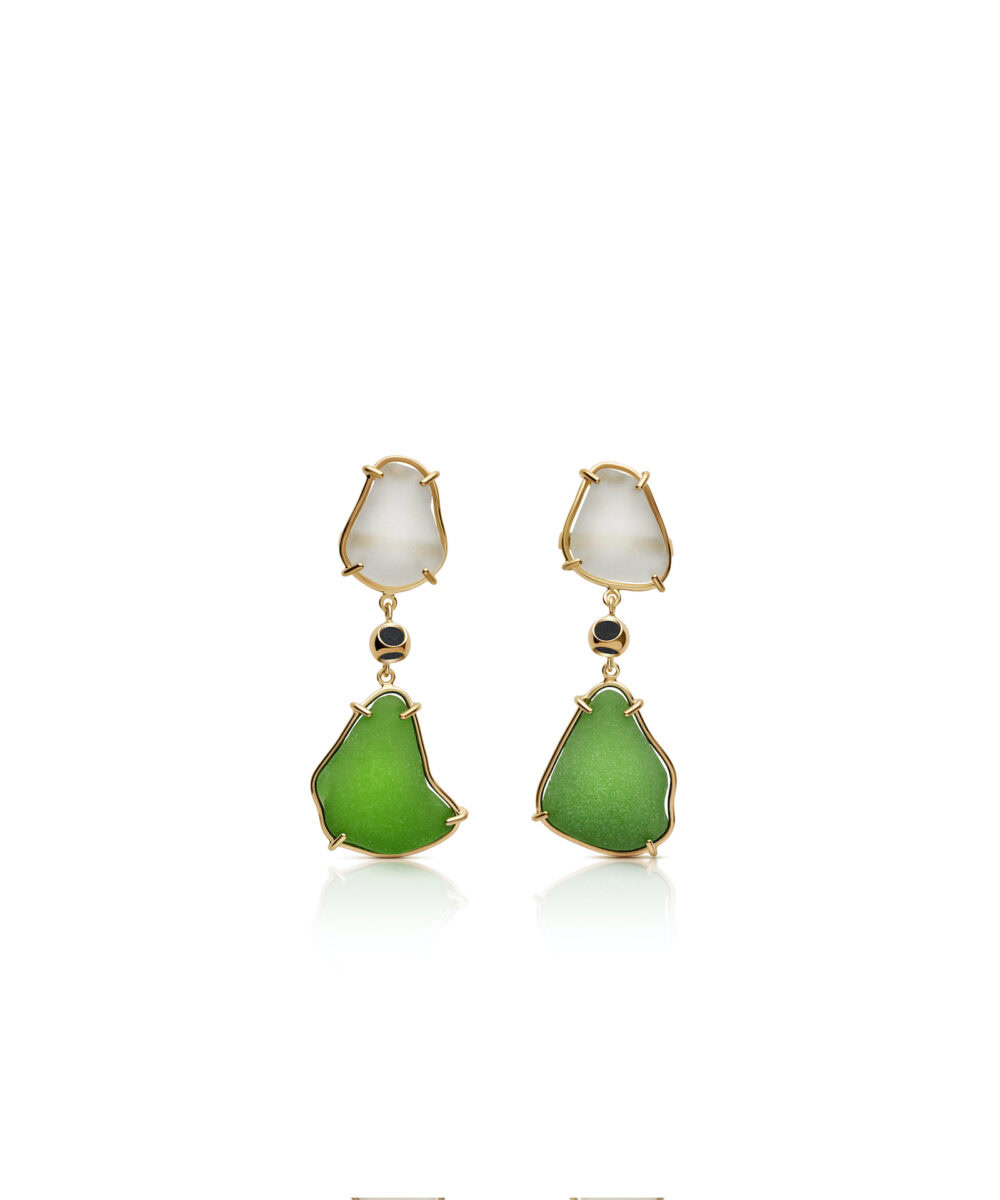 Colorful seaglass jewelry with gold accents, perfect for beach-inspired style and summer accessories.