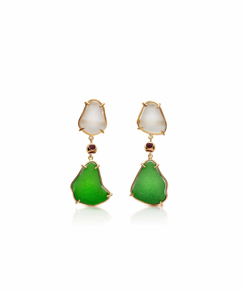 Seaglass Tide Earrings in 925 sterling silver with 18k gold plating and Blazing Burgundy accents