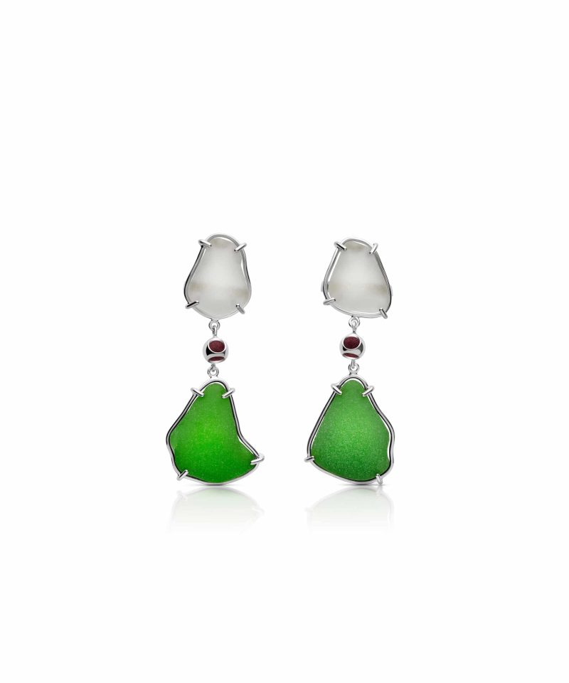 Seaglass Tide Earrings in 925 sterling silver with platinum plating and Blazing Burgundy accents
