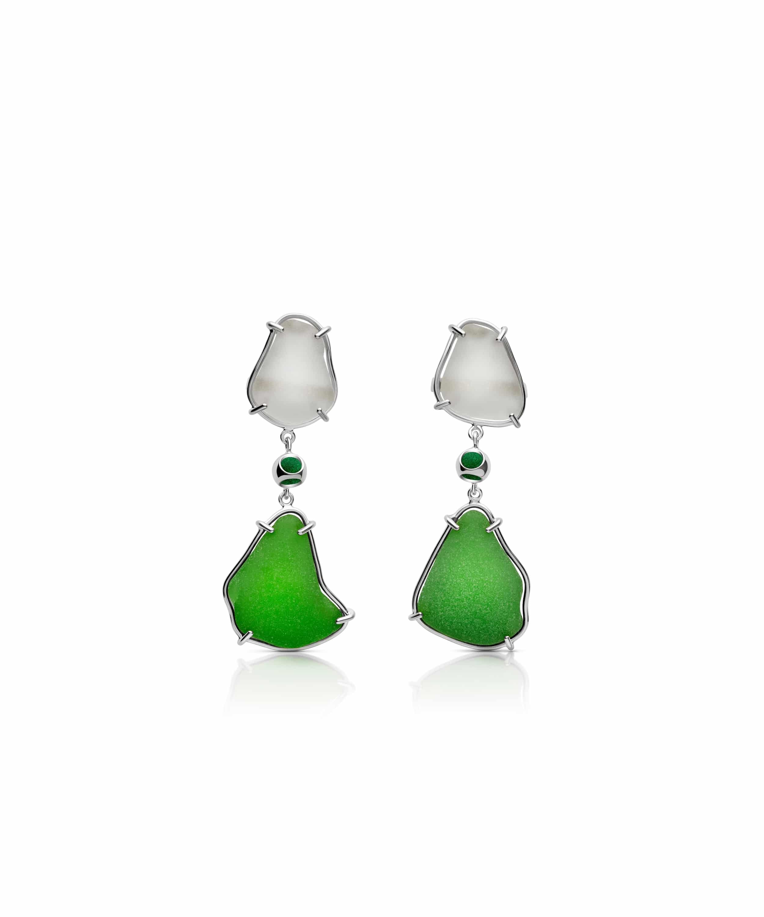MVSG-A2-SJG-Seaglass Tide Earrings-Silver Jazzy Green Seaglass Tide Earrings - Image 1