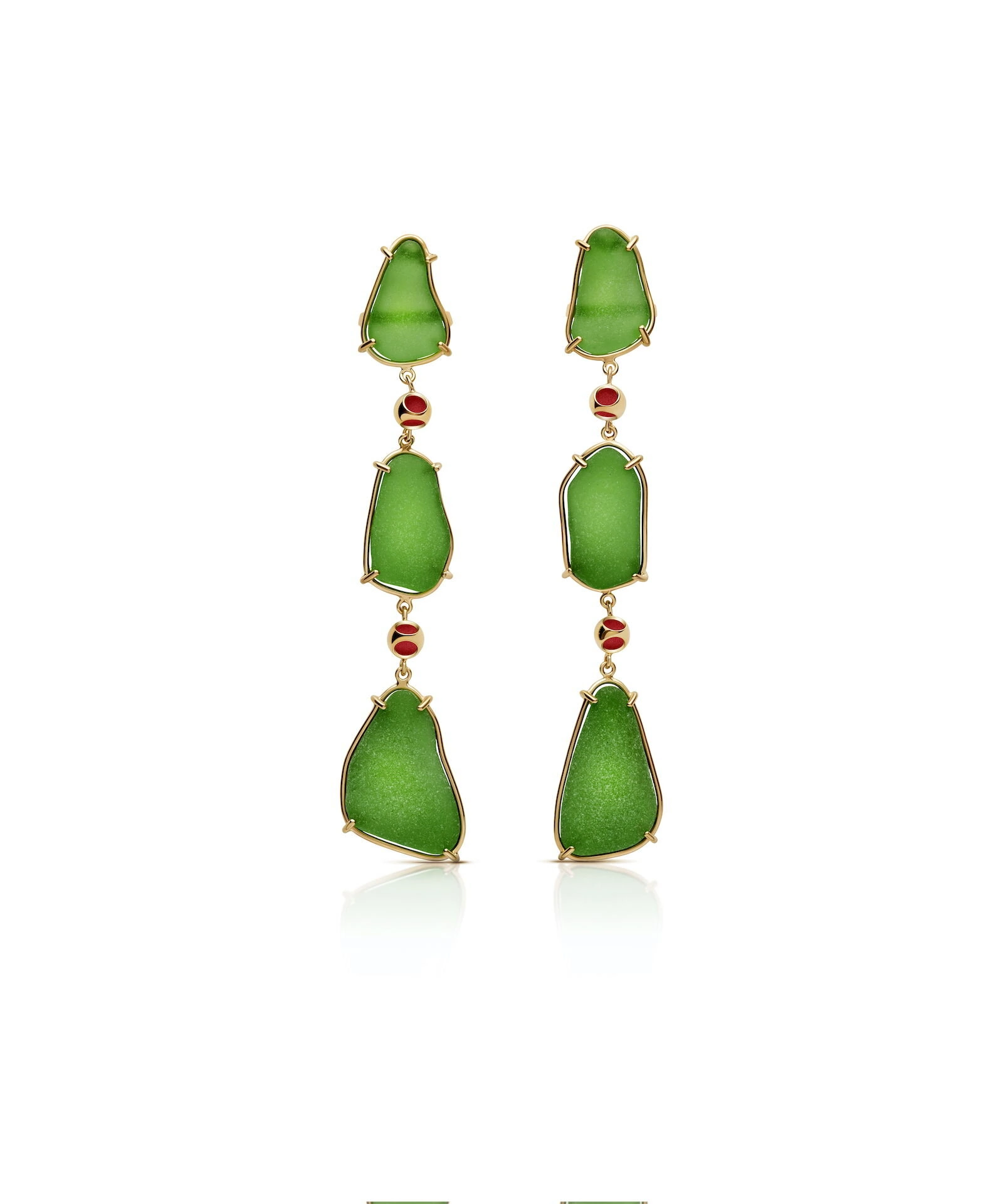 Seaglass Earrings Elegant green seaglass drop earrings with gold accents for a beachy, boho chic look.