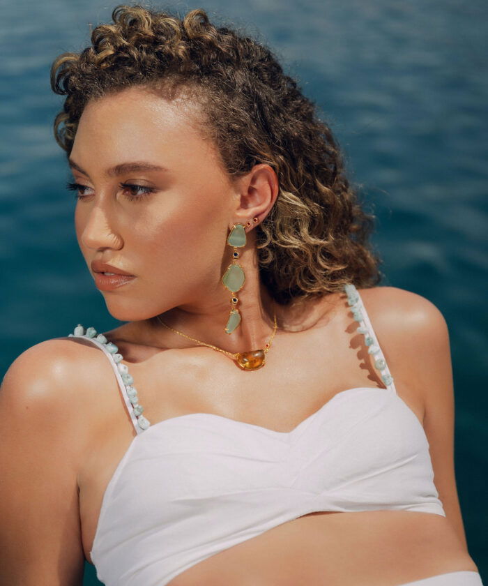 Elegant seaglass earrings with ocean-inspired design, perfect for summer accessories.