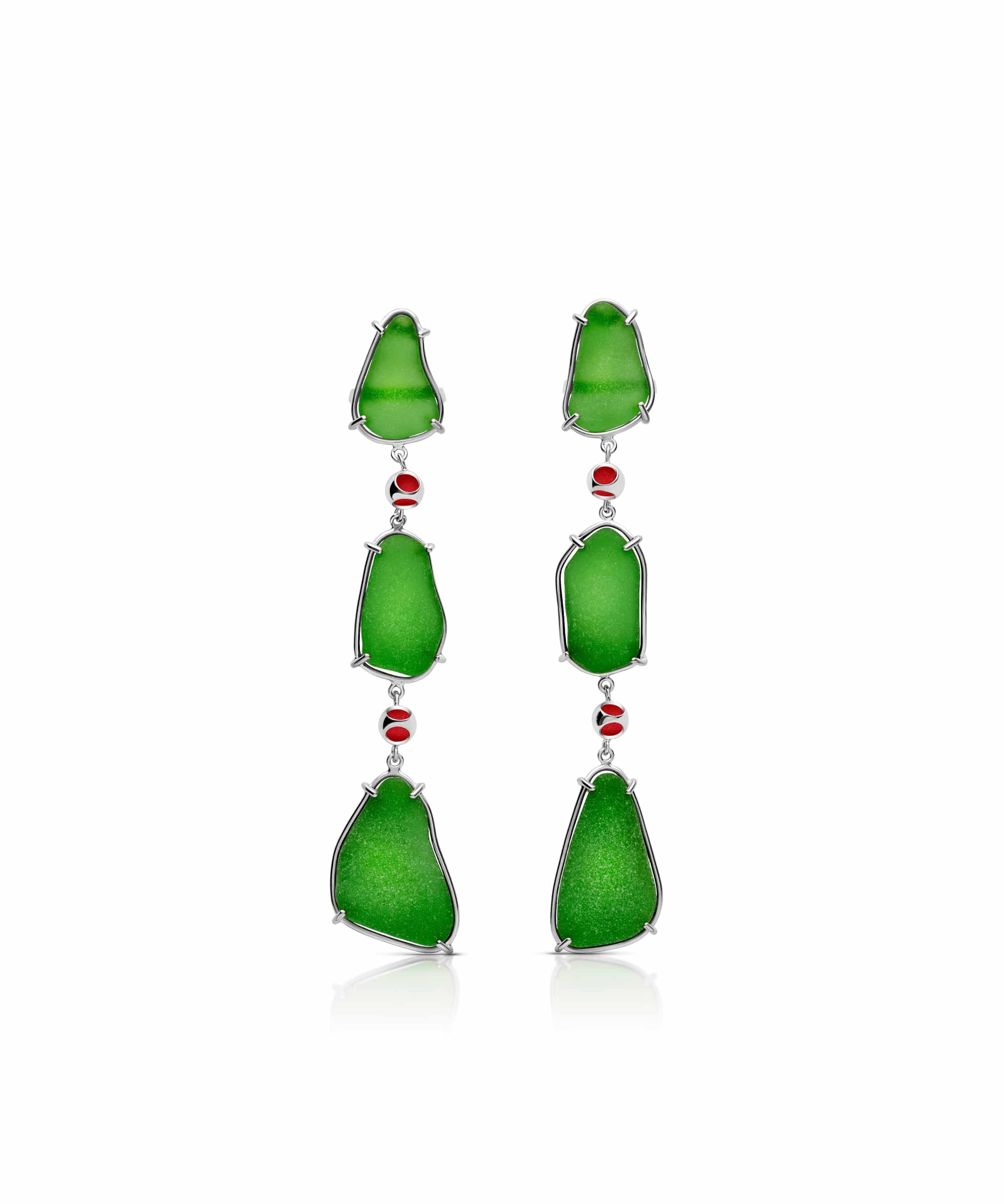 MVSG-A3-SDR-Seaglass Wave Earrings-Silver Dote Red Seaglass Waves Earrings - Image 1