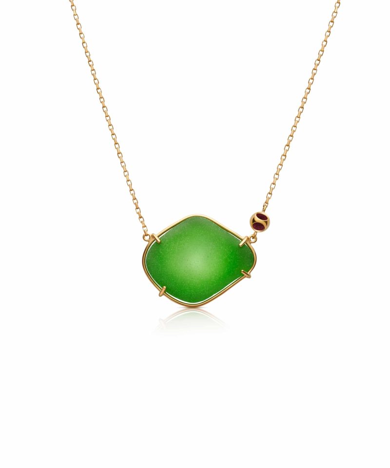 Seaglass Frosted Pendant in 925 sterling silver with 18k gold plating and Blazing Burgundy accents