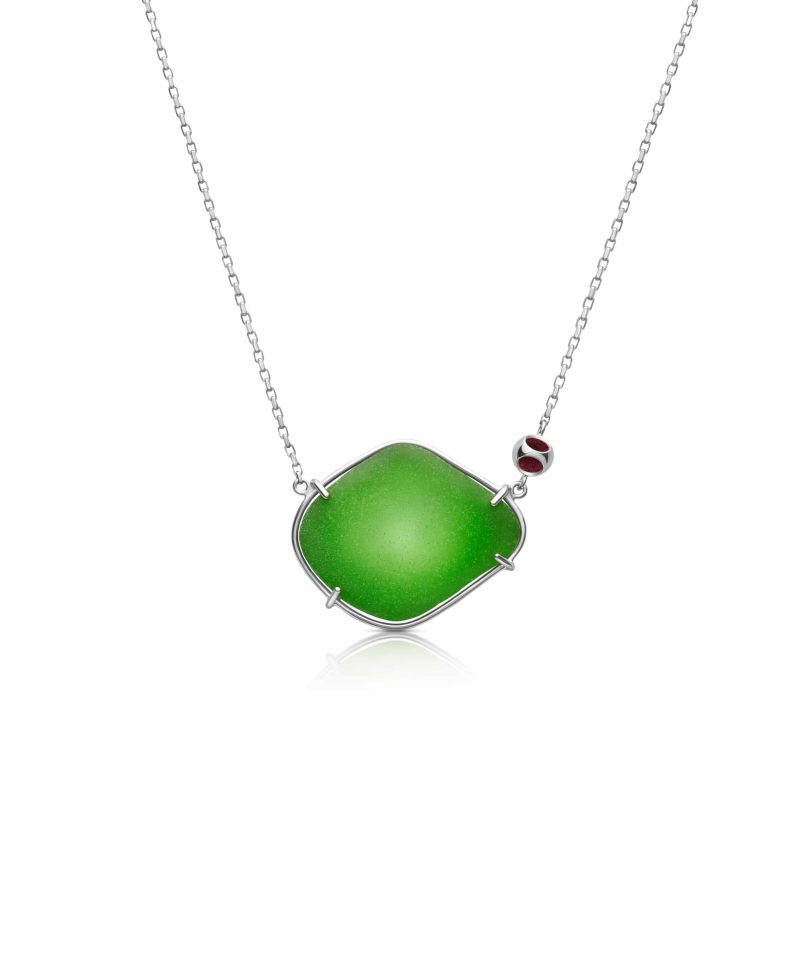 Seaglass Frosted Pendant in 925 sterling silver with platinum plating and Blazing Burgundy accents
