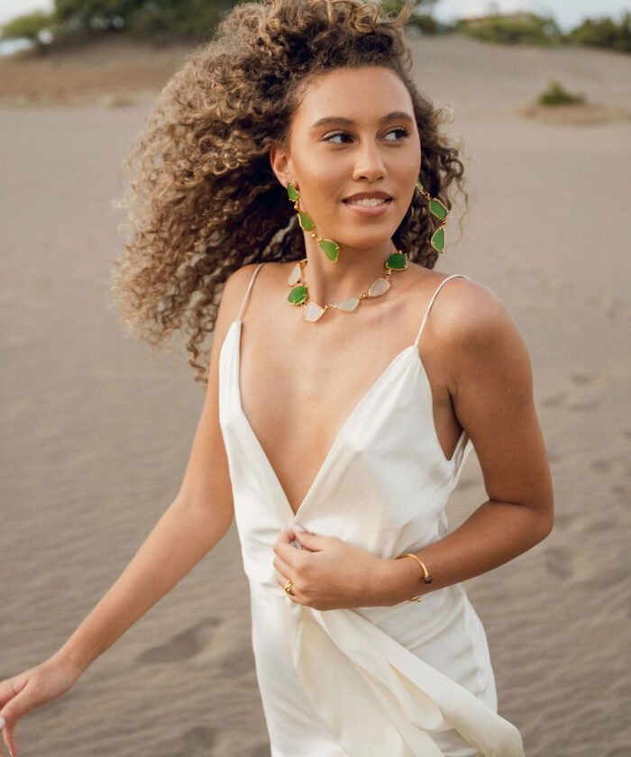 Bright green seaglass jewelry, perfect beach jewelry accessories, Monica Varela style.