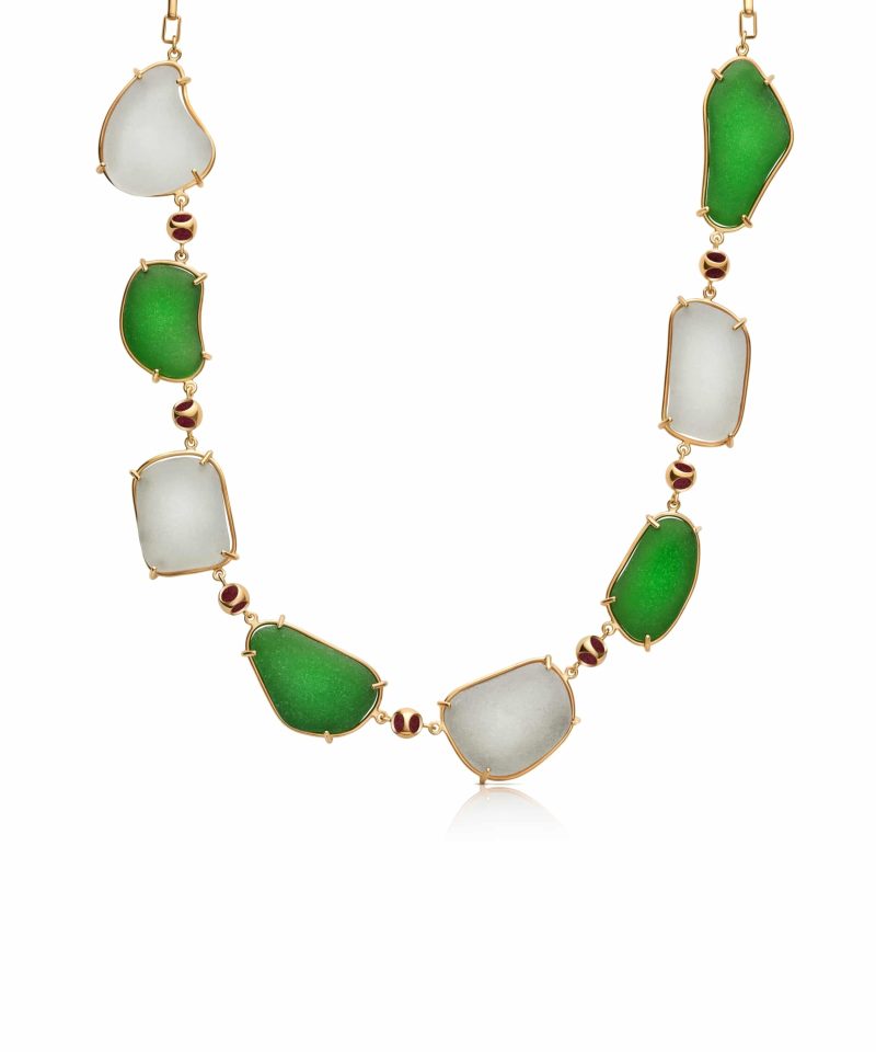 Seaglass Depth Choker in 925 sterling silver with 18k gold plating and Blazing Burgundy accents