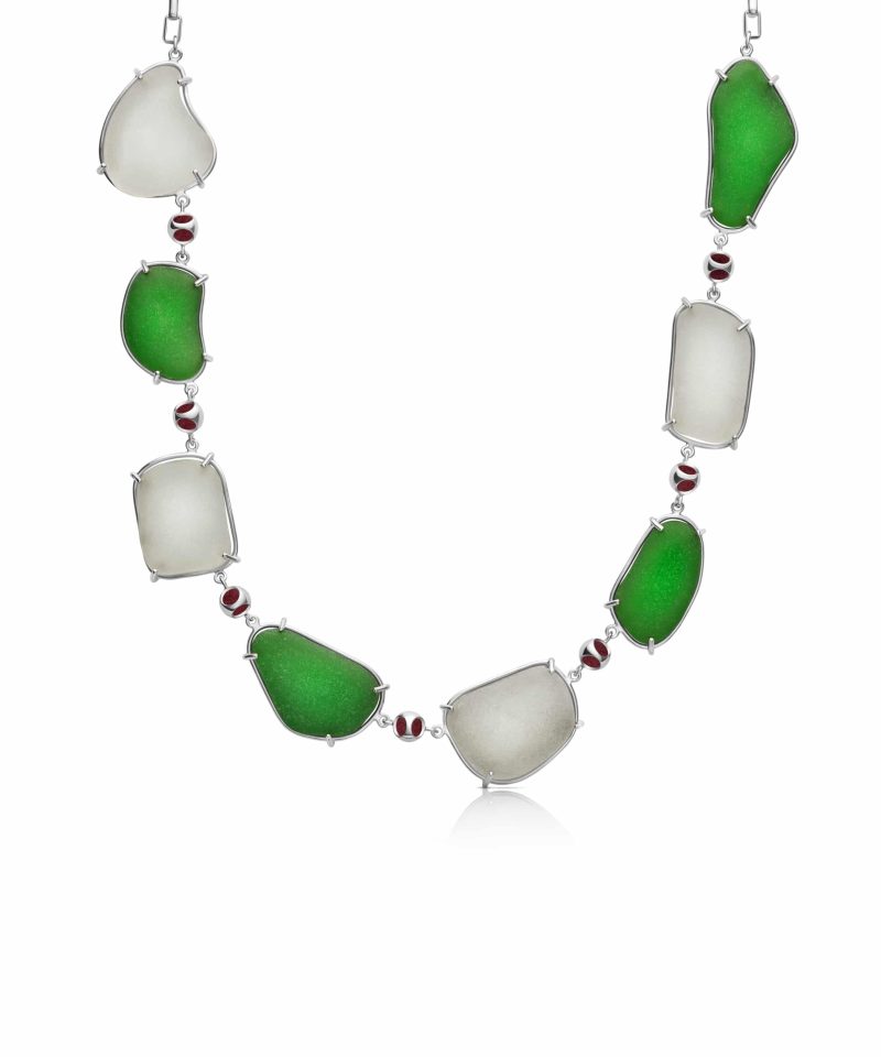 Seaglass Depth Choker in 925 sterling silver with platinum plating and Blazing Burgundy accents