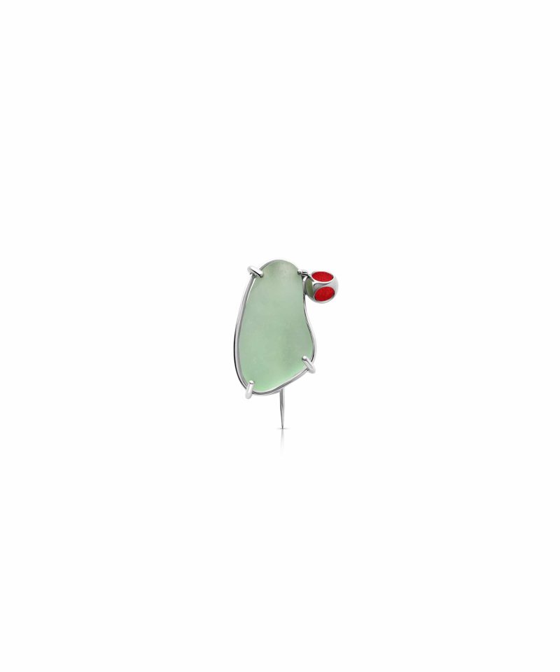 Rise Seaglass Pin in 925 sterling silver with platinum plating and Dote Red accents