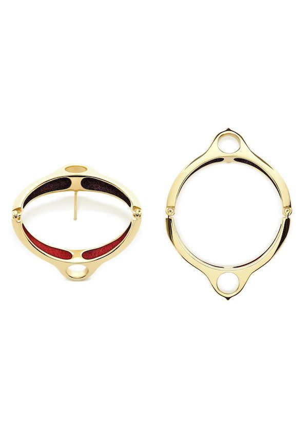 Illumination Earring in 925 sterling silver with 18k gold plating and burgundy and red microfiber