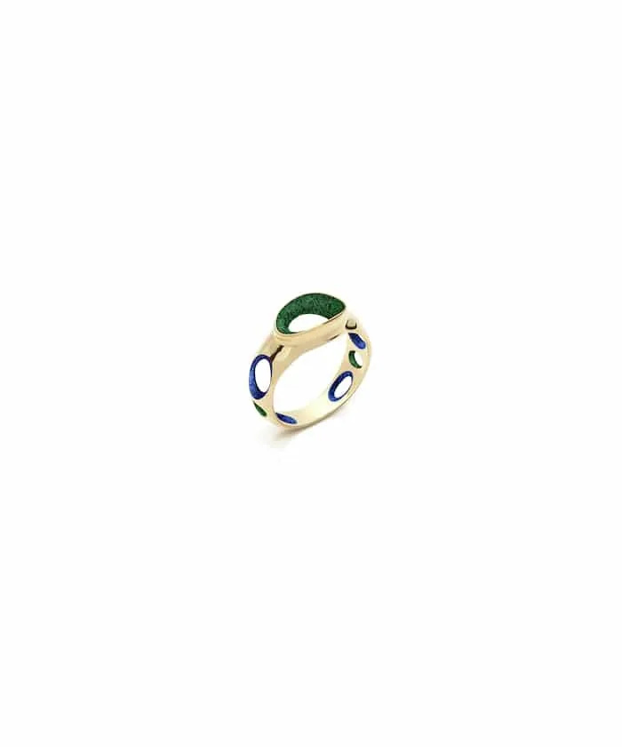 Colorful ceramic ring with green and blue accents for stylish accessories.