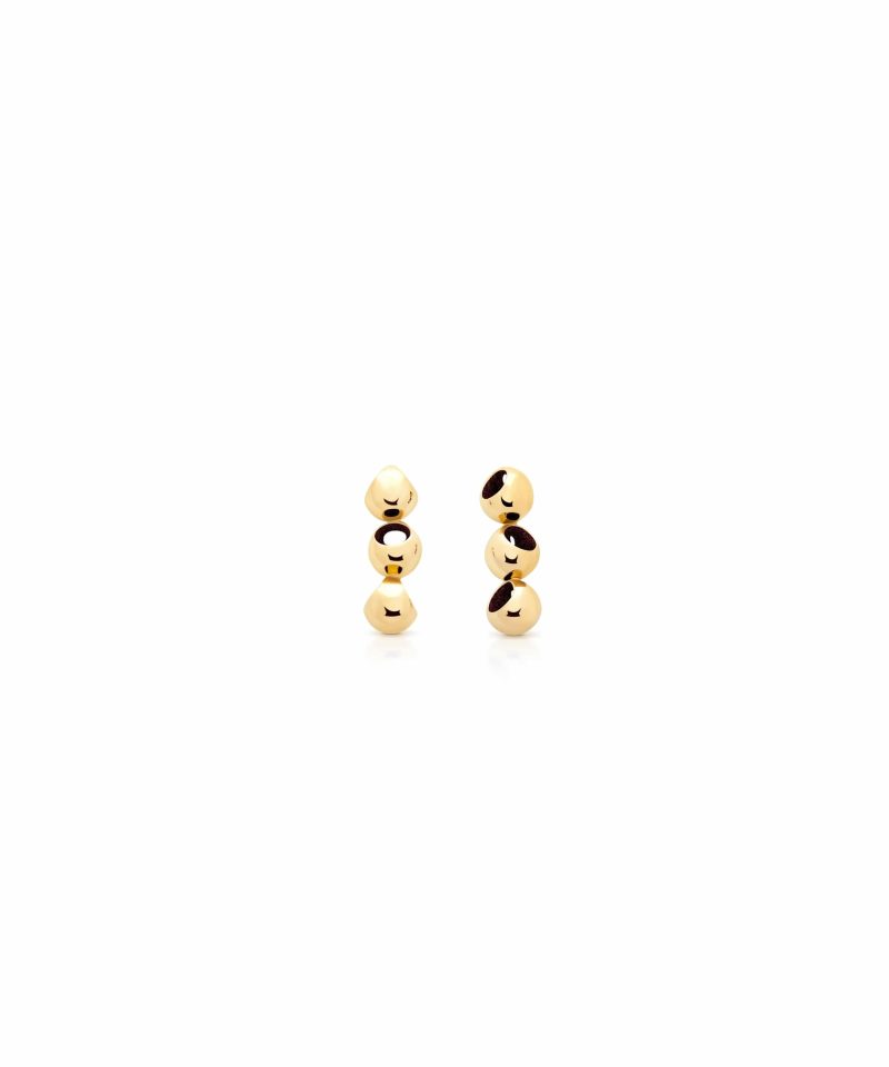 Trinity Mini Dangle Earrings in 925 sterling silver with 18k gold plating and burgundy microfiber