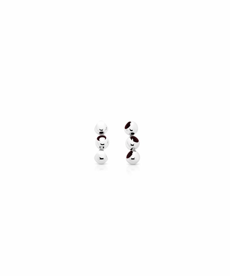 Trinity Mini Dangle Earrings in 925 sterling silver with platinum plating and burgundy microfiber