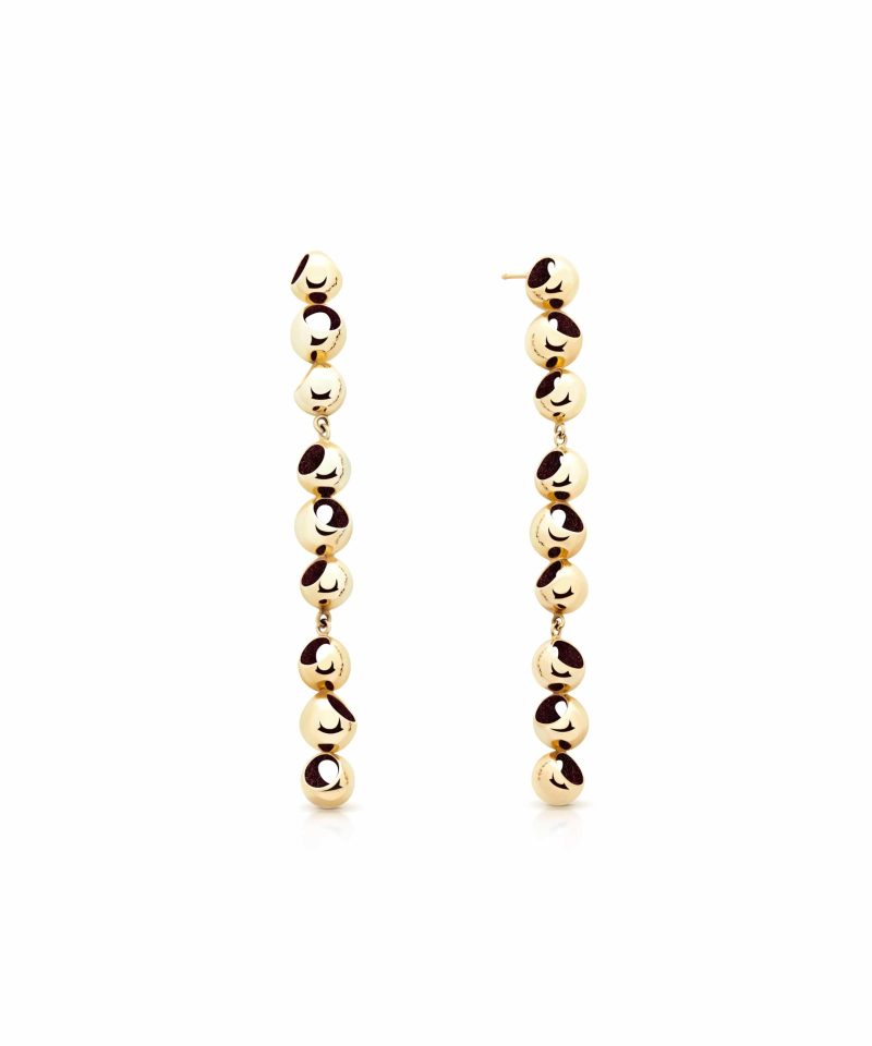 Trinity Long Dangle Earrings in 925 sterling silver with 18k gold plating and burgundy microfiber