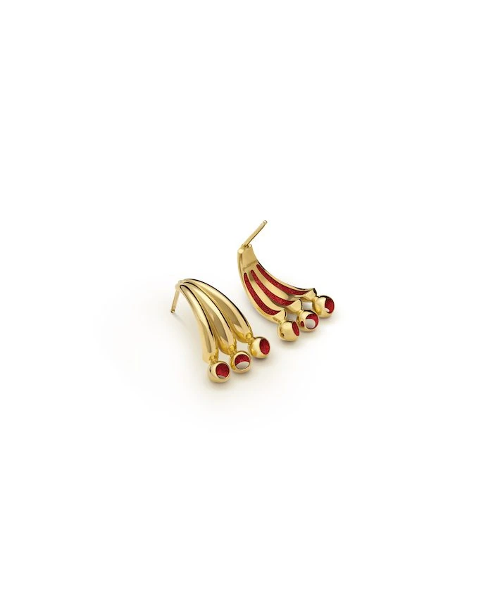 Gold and red jewelry earrings featuring a modern, artistic style for sophisticated fashion.