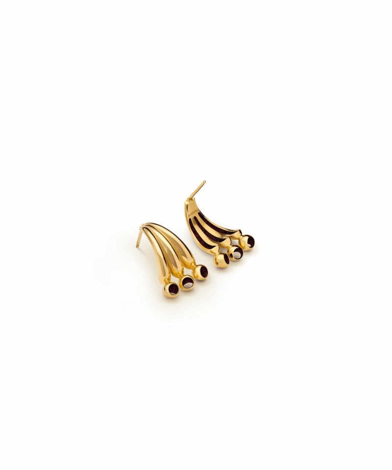 Trinity Arch Earrings in 925 sterling silver with 18k gold plating and burgundy microfiber