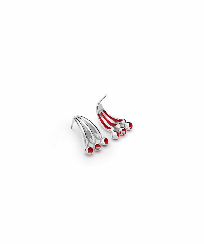 Trinity Arch Earrings in 925 sterling silver with platinum plating and red microfiber