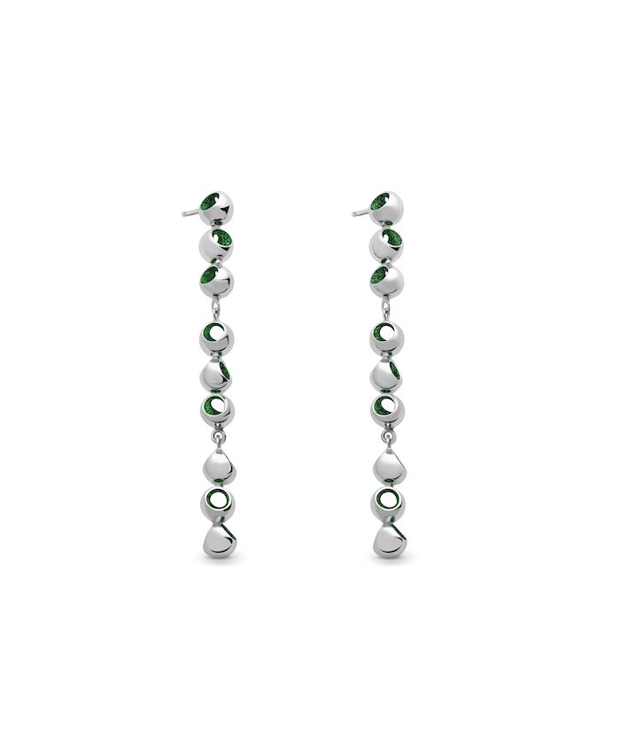 Elegant silver earrings with green accents for a stylish look.